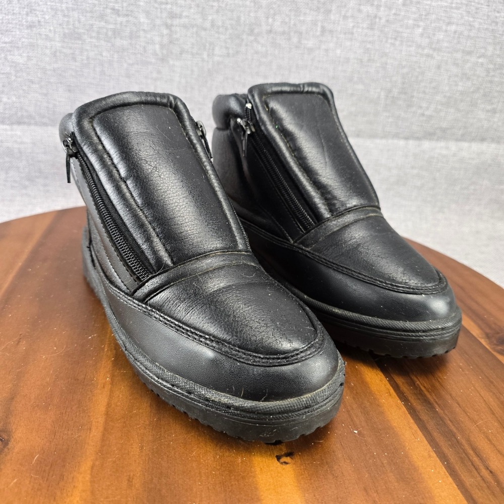 Womens Black PVC Upper Winter Boots Zip Up Ankle Booties Shoes size 8 - Picture 2 of 14
